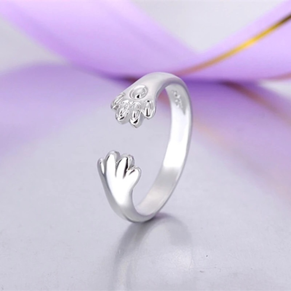 🎉 New Silver Cat Paw Adjustable Ring
